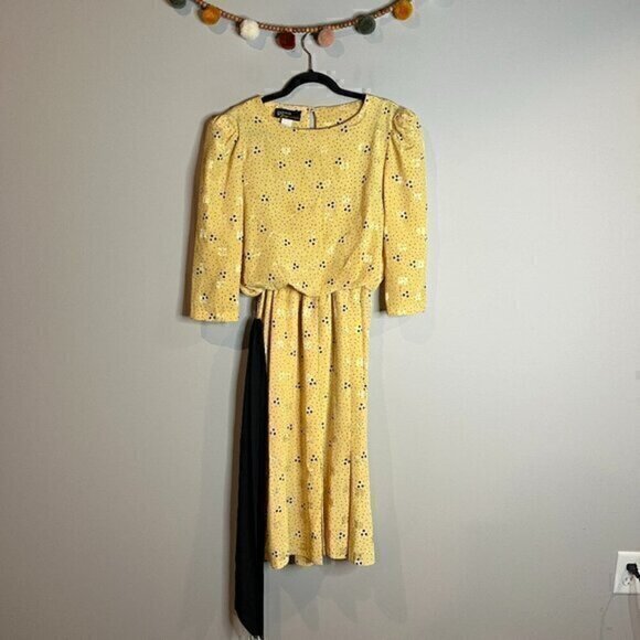 Vintage yellow and black patterned dress - Picture 1 of 5